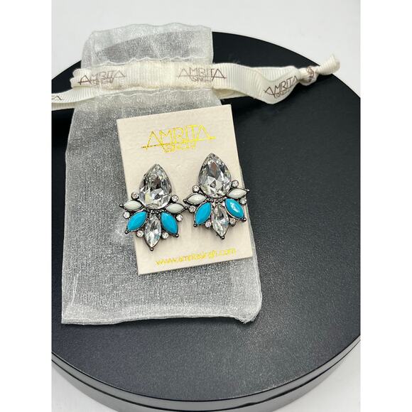 Amrita Singh Goa Turquoise and Ivory Austrian Crystal Stud Statement Earring New - Picture 2 of 5